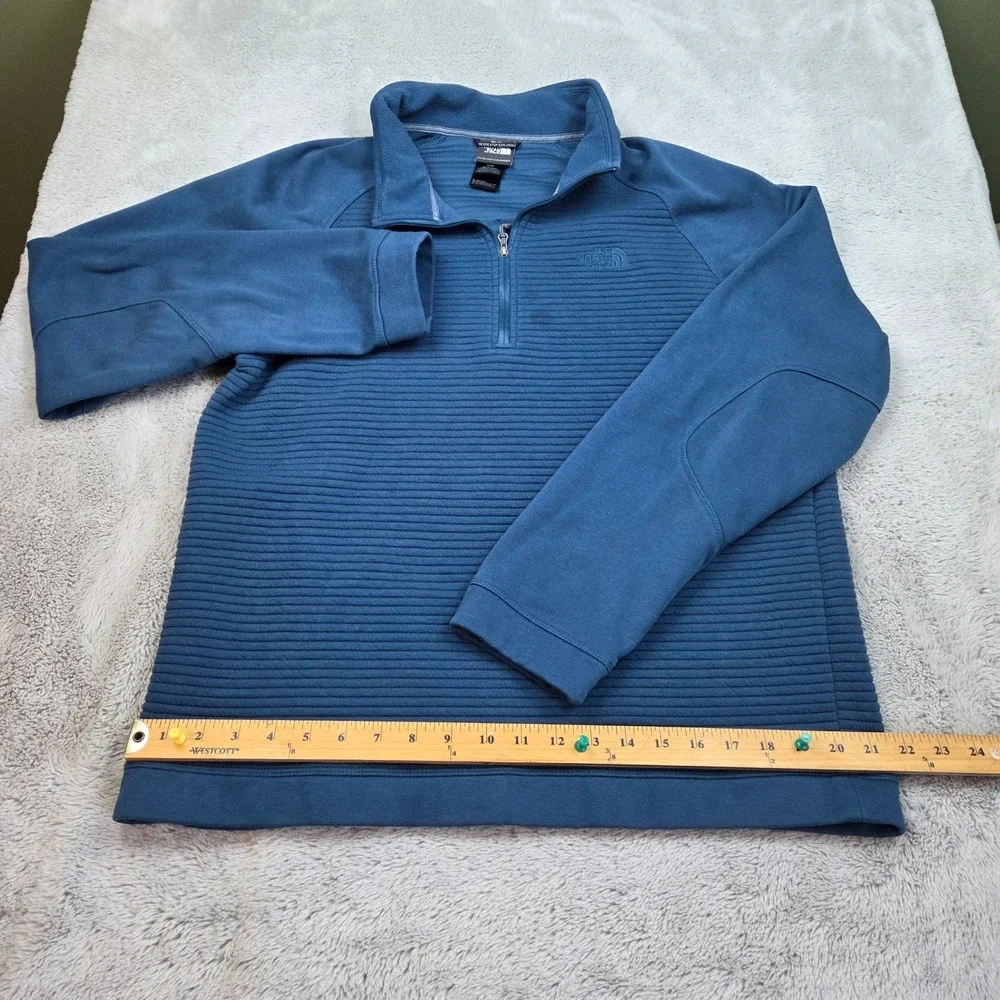 The North Face Quarter Zip Pullover Mens L Ribbed Textured Logo Activewear Blue